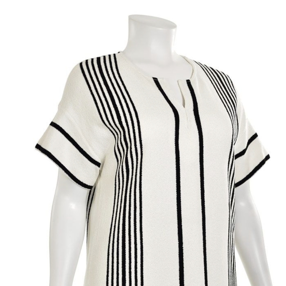 St John white black Terry Cloth  striped knit tunic dress size L - Picture 3 of 16